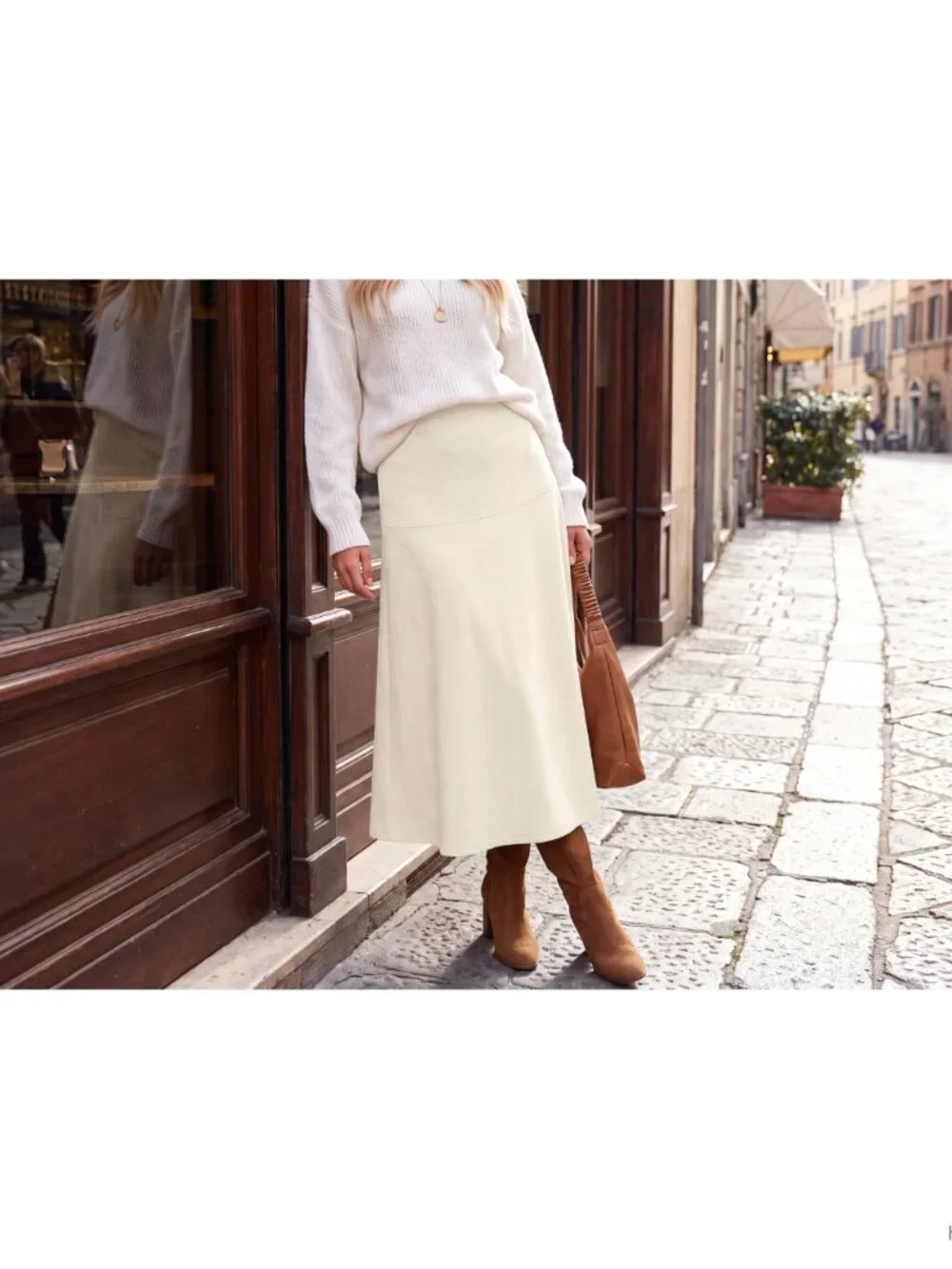 A-Line High Waist Midi Skirt Pleated Flowy Swing